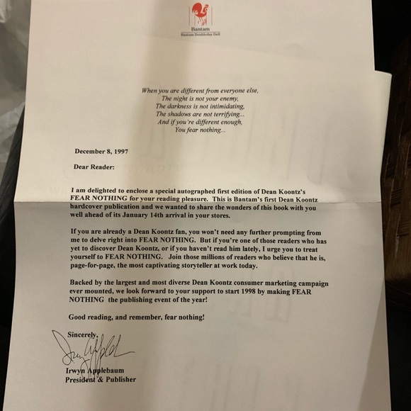 Autographed book. -  Dean Koontz, Fear Nothing - Picture 3 of 3